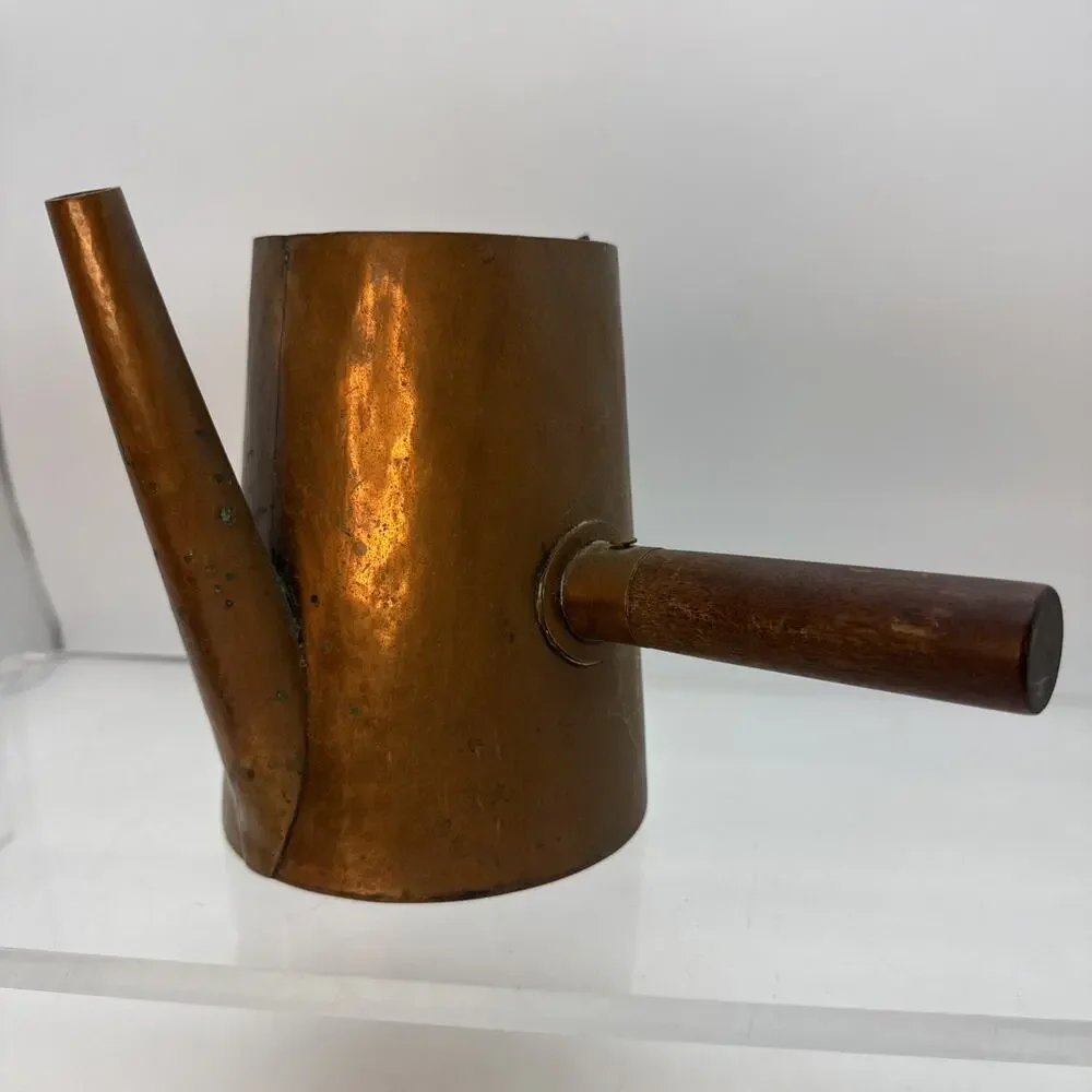Vintage Hammered Copper Tea Kettle with Wood Handle Missing Lid